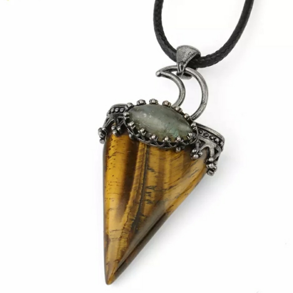 Tiger Eye and Labradorite Moon triangle point pendant with necklace